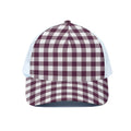 Burgundy And White Check Pattern Print White Mesh Trucker Hat