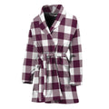 Burgundy And White Check Pattern Print Women's Bathrobe