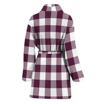 Burgundy And White Check Pattern Print Women's Bathrobe