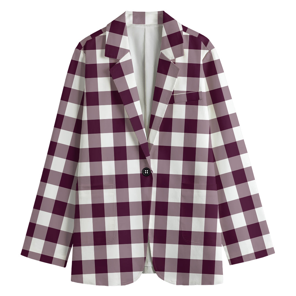 Burgundy And White Check Pattern Print Women's Blazer