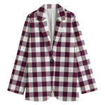 Burgundy And White Check Pattern Print Women's Blazer