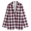 Burgundy And White Check Pattern Print Women's Blazer