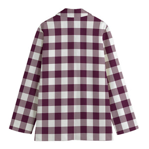 Burgundy And White Check Pattern Print Women's Blazer