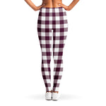 Burgundy And White Check Pattern Print Women's Leggings