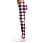 Burgundy And White Check Pattern Print Women's Leggings