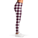 Burgundy And White Check Pattern Print Women's Leggings