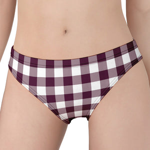 Burgundy And White Check Pattern Print Women's Panties