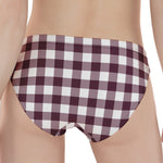 Burgundy And White Check Pattern Print Women's Panties