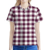 Burgundy And White Check Pattern Print Women's Polo Shirt