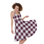 Burgundy And White Check Pattern Print Women's Sleeveless Dress