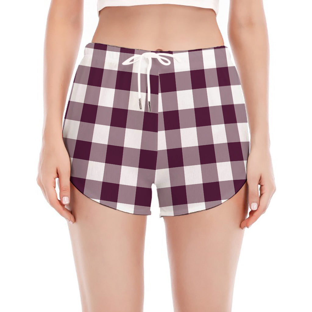 Burgundy And White Check Pattern Print Women's Split Running Shorts