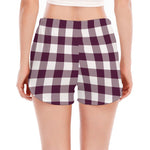 Burgundy And White Check Pattern Print Women's Split Running Shorts