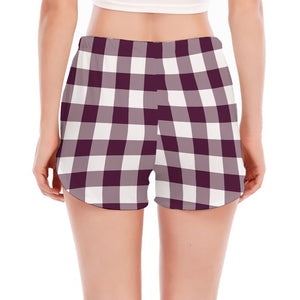 Burgundy And White Check Pattern Print Women's Split Running Shorts