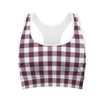 Burgundy And White Check Pattern Print Women's Sports Bra