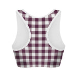 Burgundy And White Check Pattern Print Women's Sports Bra