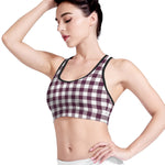 Burgundy And White Check Pattern Print Women's Sports Bra