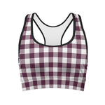 Burgundy And White Check Pattern Print Women's Sports Bra