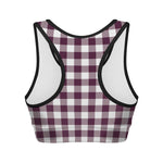 Burgundy And White Check Pattern Print Women's Sports Bra