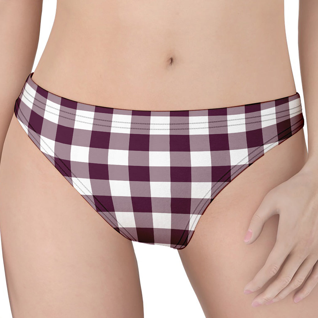 Burgundy And White Check Pattern Print Women's Thong