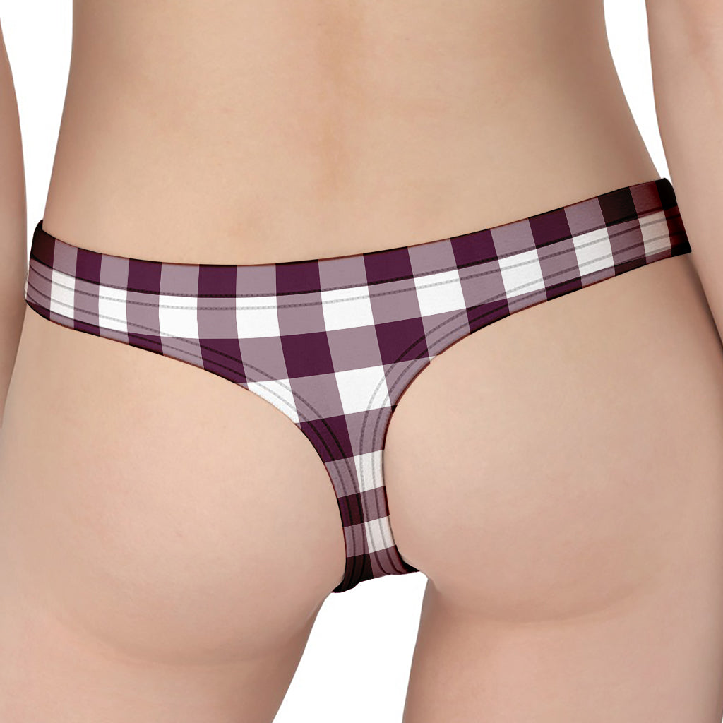 Burgundy And White Check Pattern Print Women's Thong