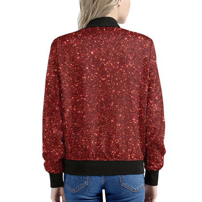 Burgundy Glitter Artwork Print (NOT Real Glitter) Women's Bomber Jacket