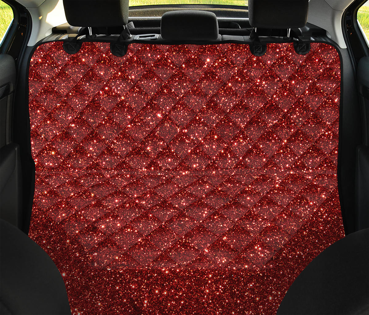 Burgundy (NOT Real) Glitter Print Pet Car Back Seat Cover