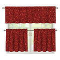 Burgundy (NOT Real) Glitter Print 3 Piece Kitchen Curtains