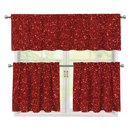 Burgundy (NOT Real) Glitter Print 3 Piece Kitchen Curtains