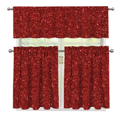 Burgundy (NOT Real) Glitter Print 3 Piece Kitchen Curtains
