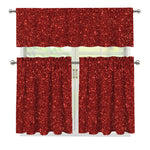 Burgundy (NOT Real) Glitter Print 3 Piece Kitchen Curtains