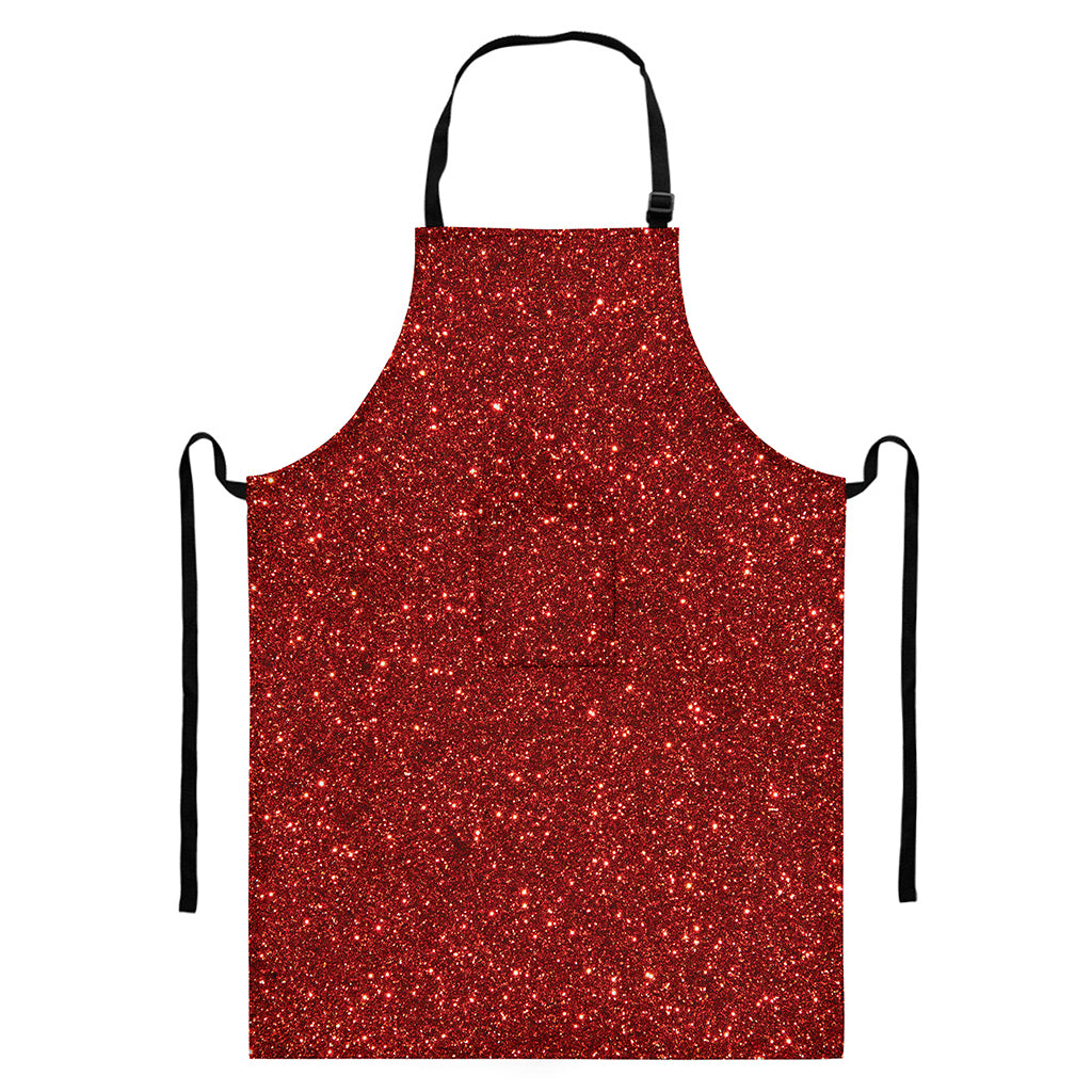Burgundy (NOT Real) Glitter Print Bib Apron With Pocket