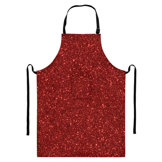 Burgundy (NOT Real) Glitter Print Bib Apron With Pocket