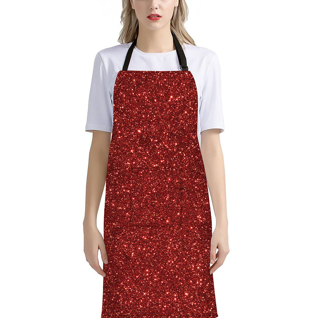 Burgundy (NOT Real) Glitter Print Bib Apron With Pocket