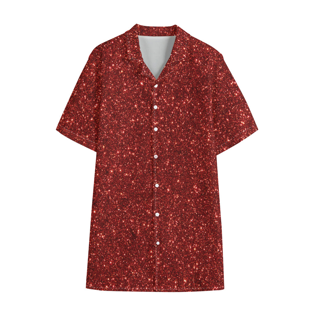 Burgundy (NOT Real) Glitter Print Cotton Hawaiian Shirt