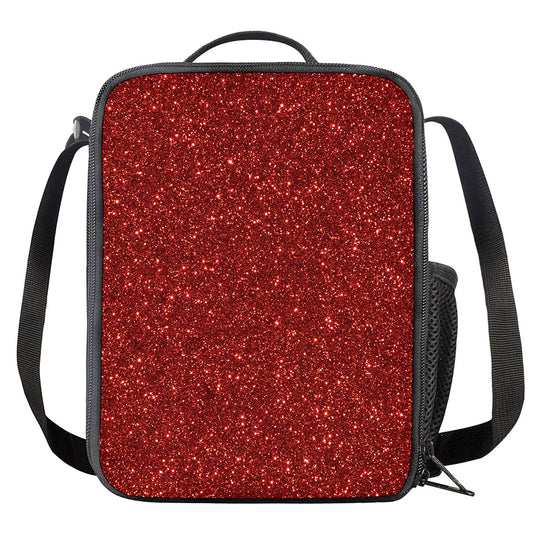 Burgundy (NOT Real) Glitter Print Crossbody Lunch Bag