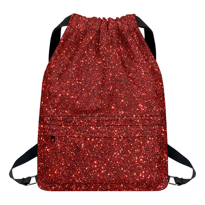 Burgundy (NOT Real) Glitter Print Drawstring Backpack