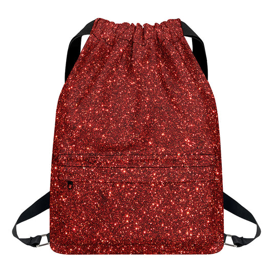 Burgundy (NOT Real) Glitter Print Drawstring Backpack