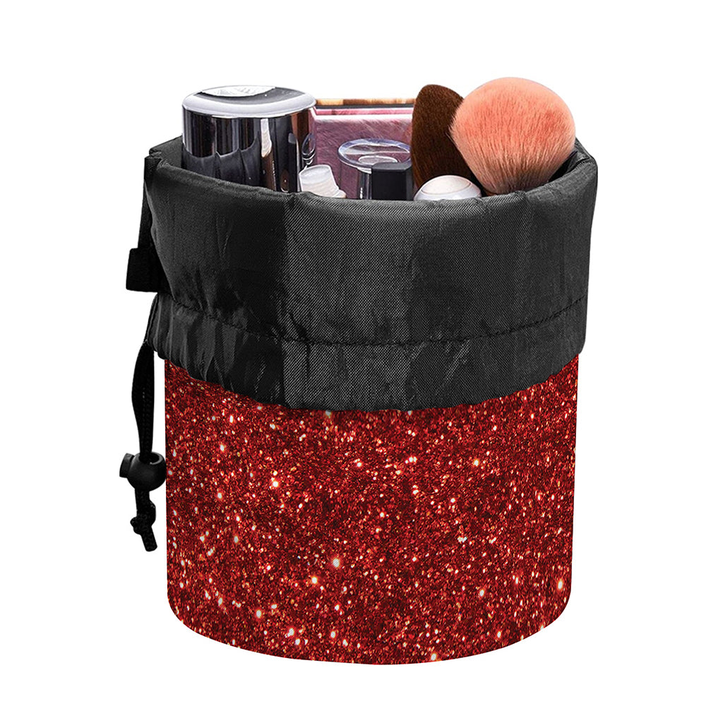 Burgundy (NOT Real) Glitter Print Drawstring Makeup Bag