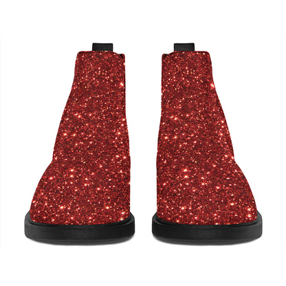 Burgundy (NOT Real) Glitter Print Flat Ankle Boots