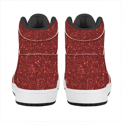 Burgundy (NOT Real) Glitter Print High Top Leather Sneakers