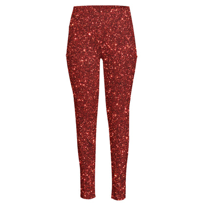 Burgundy (NOT Real) Glitter Print High-Waisted Pocket Leggings