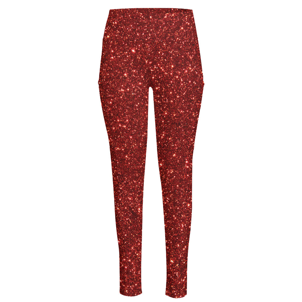 Burgundy (NOT Real) Glitter Print High-Waisted Pocket Leggings