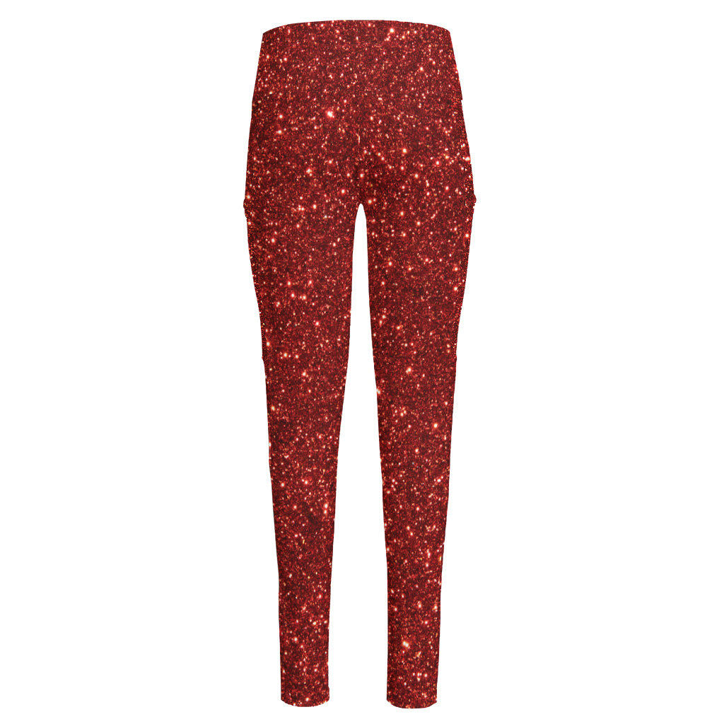 Burgundy (NOT Real) Glitter Print High-Waisted Pocket Leggings