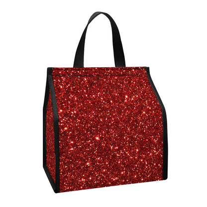 Burgundy (NOT Real) Glitter Print Insulated Lunch Tote