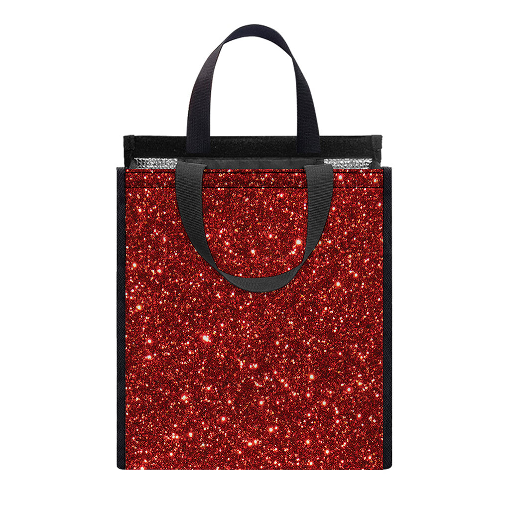 Burgundy (NOT Real) Glitter Print Insulated Lunch Tote