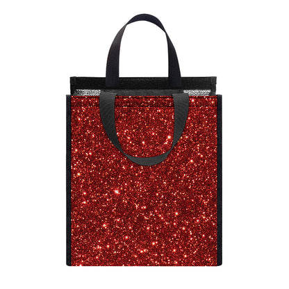 Burgundy (NOT Real) Glitter Print Insulated Lunch Tote