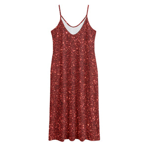 Burgundy (NOT Real) Glitter Print Jersey Midi Cami Dress