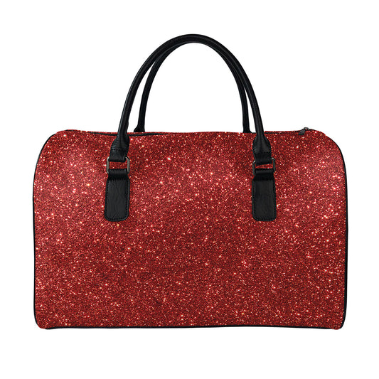 Burgundy (NOT Real) Glitter Print Leather Duffle Bag