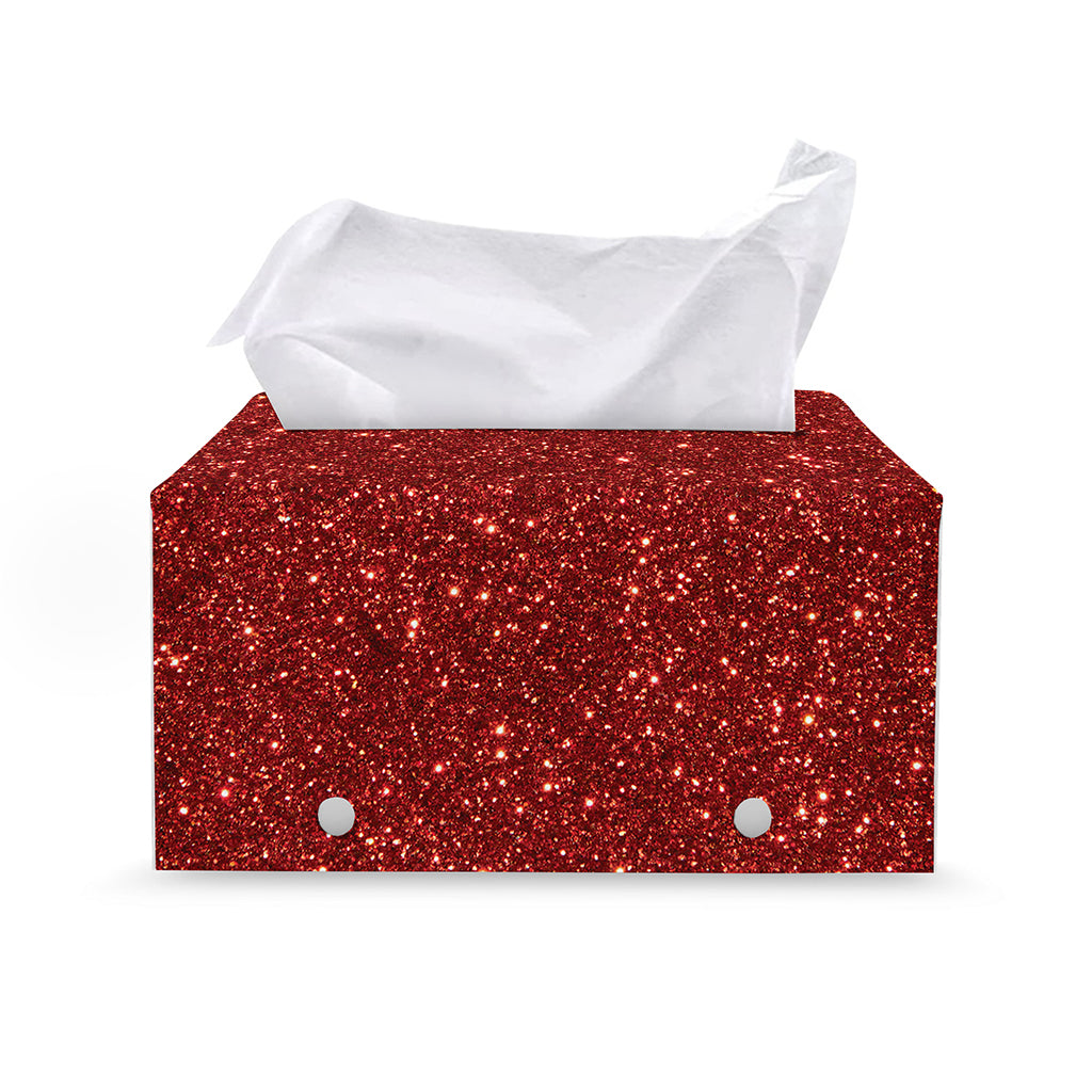 Burgundy (NOT Real) Glitter Print Leather Tissue Box Cover