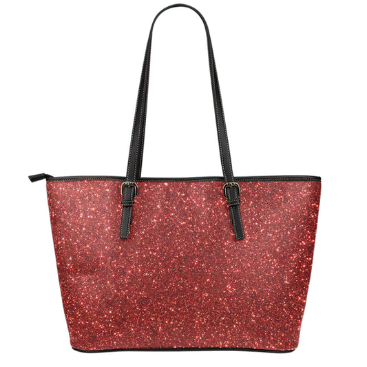 Burgundy (NOT Real) Glitter Print Leather Tote Bag